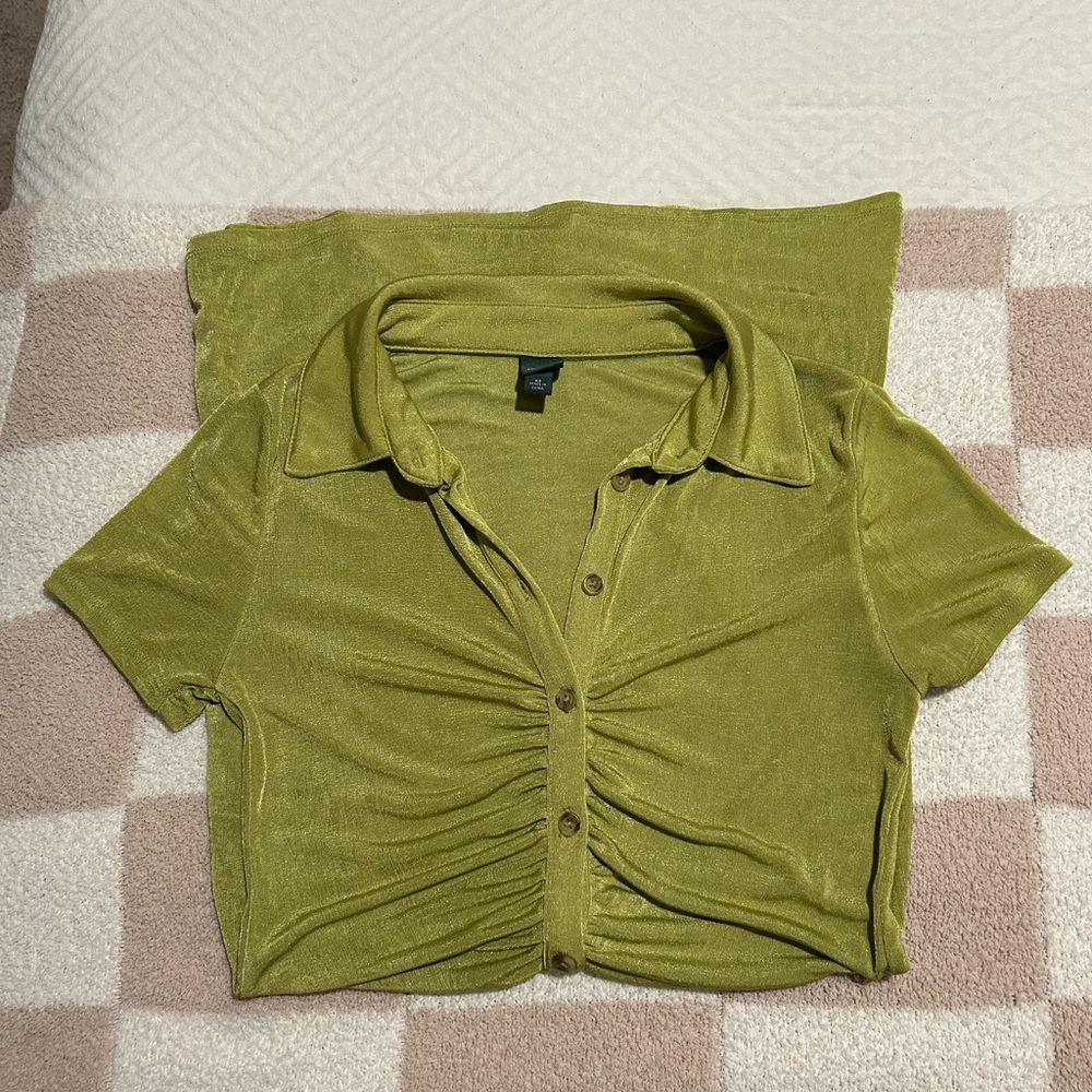 Wild Fable Green Shimmer Collared Dress